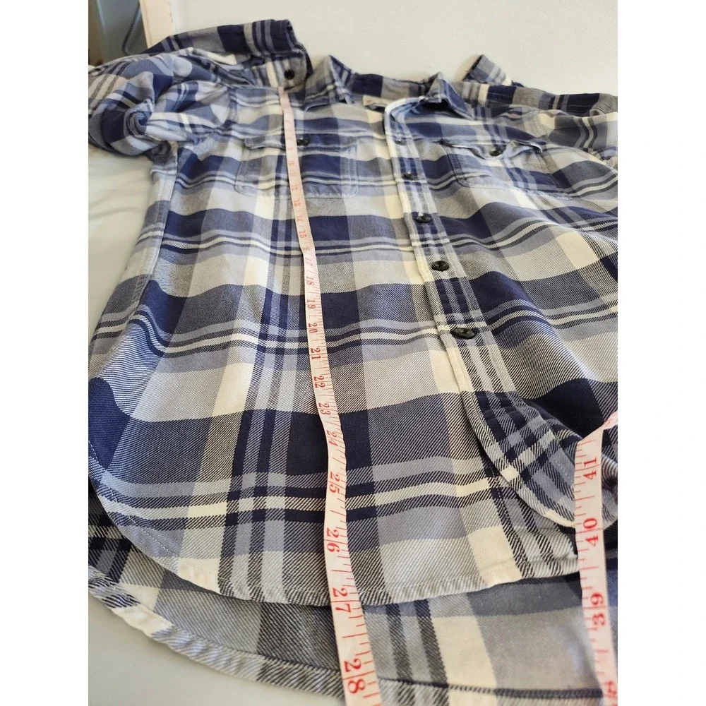 J.Crew Men's Small Blue Plaid‎ Cotton Flannel Button Up Shirt 100%cotton